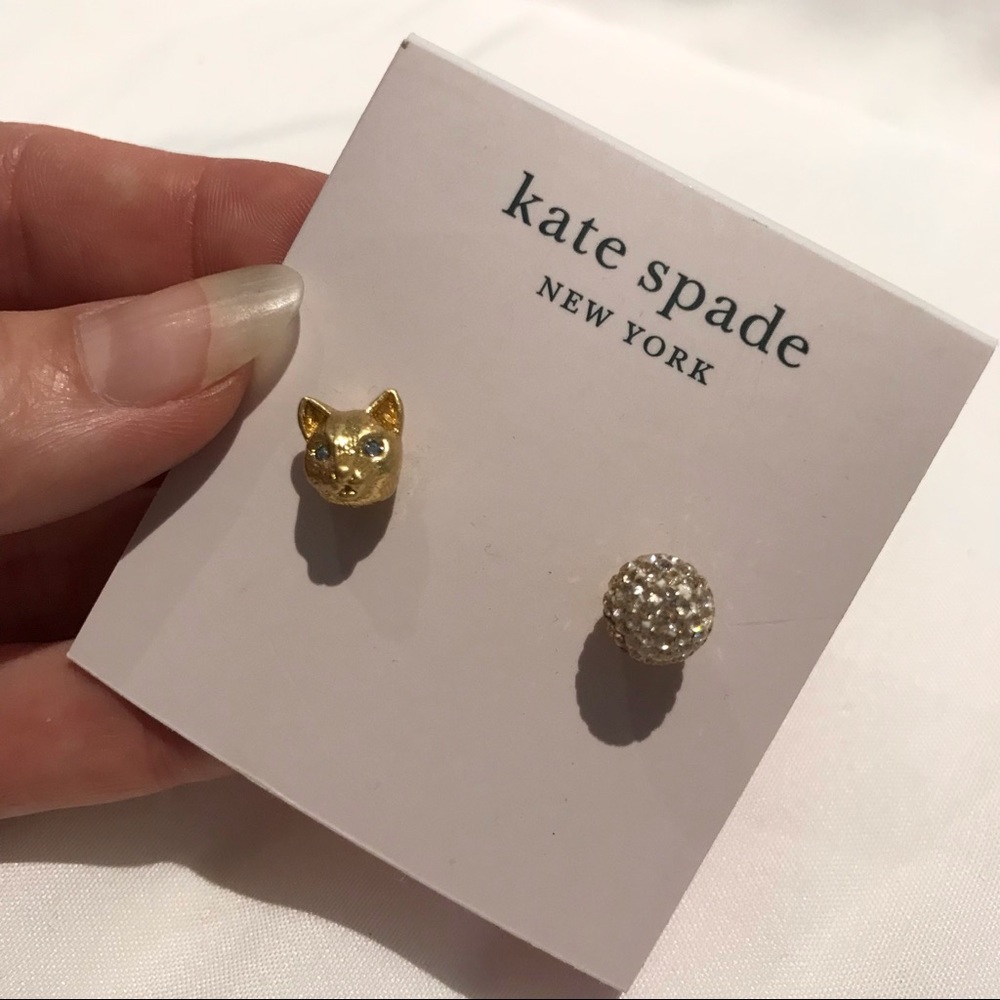 NEW! KATE SPADE NEW YORK Mismatch House Cat Gold Stud Earrings